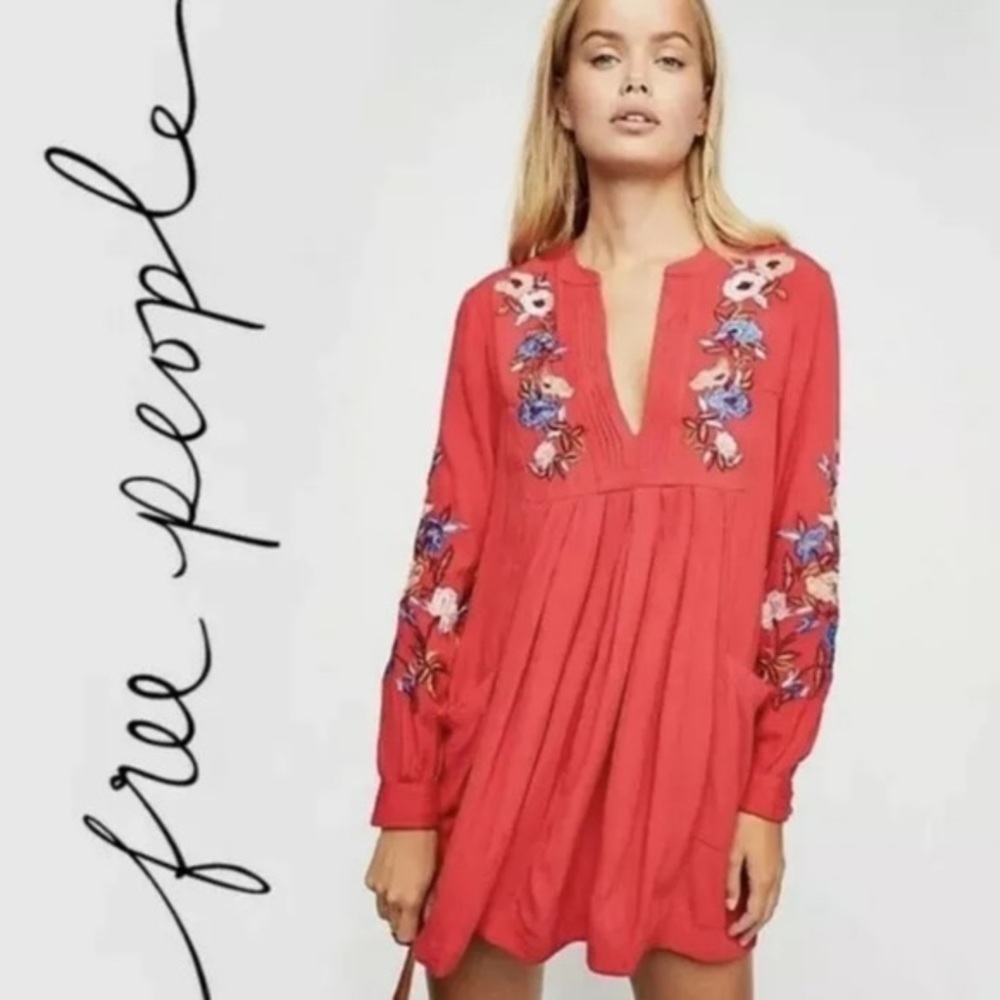 Free People Mia Mini Boho Embroidered Dress Size M